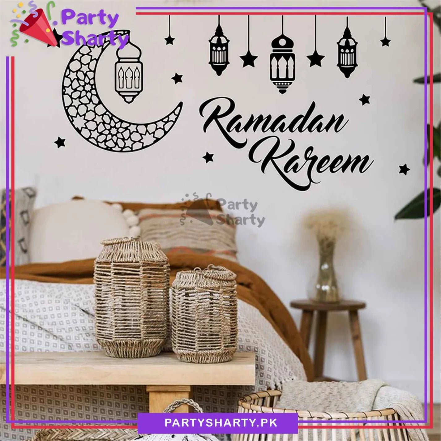 Ramadan Kareem Wall Vinyl Stickers, Hollow Moon Star Lantern Wall Sticker For Ramadan Kareem Wall Decoration