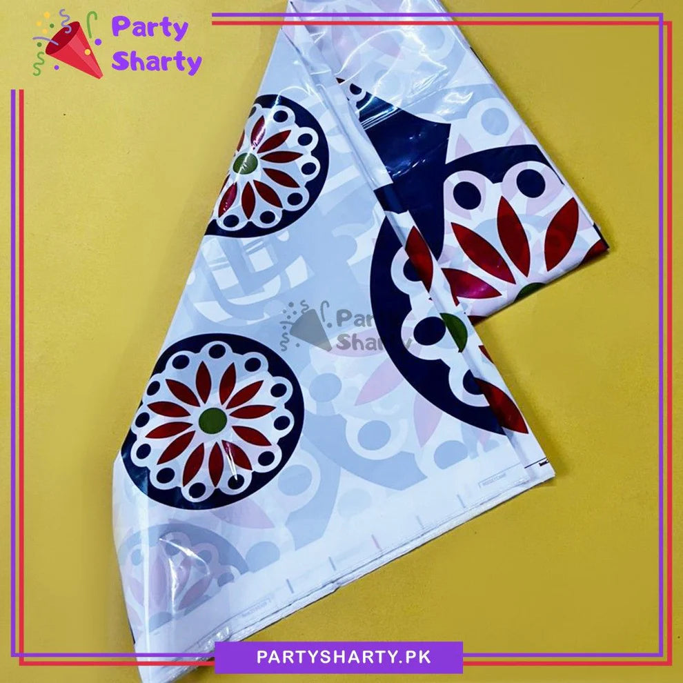 Ramadan Mubarak White & Dark Blue Theme Plastic Table Cover for Ramadan Decoration