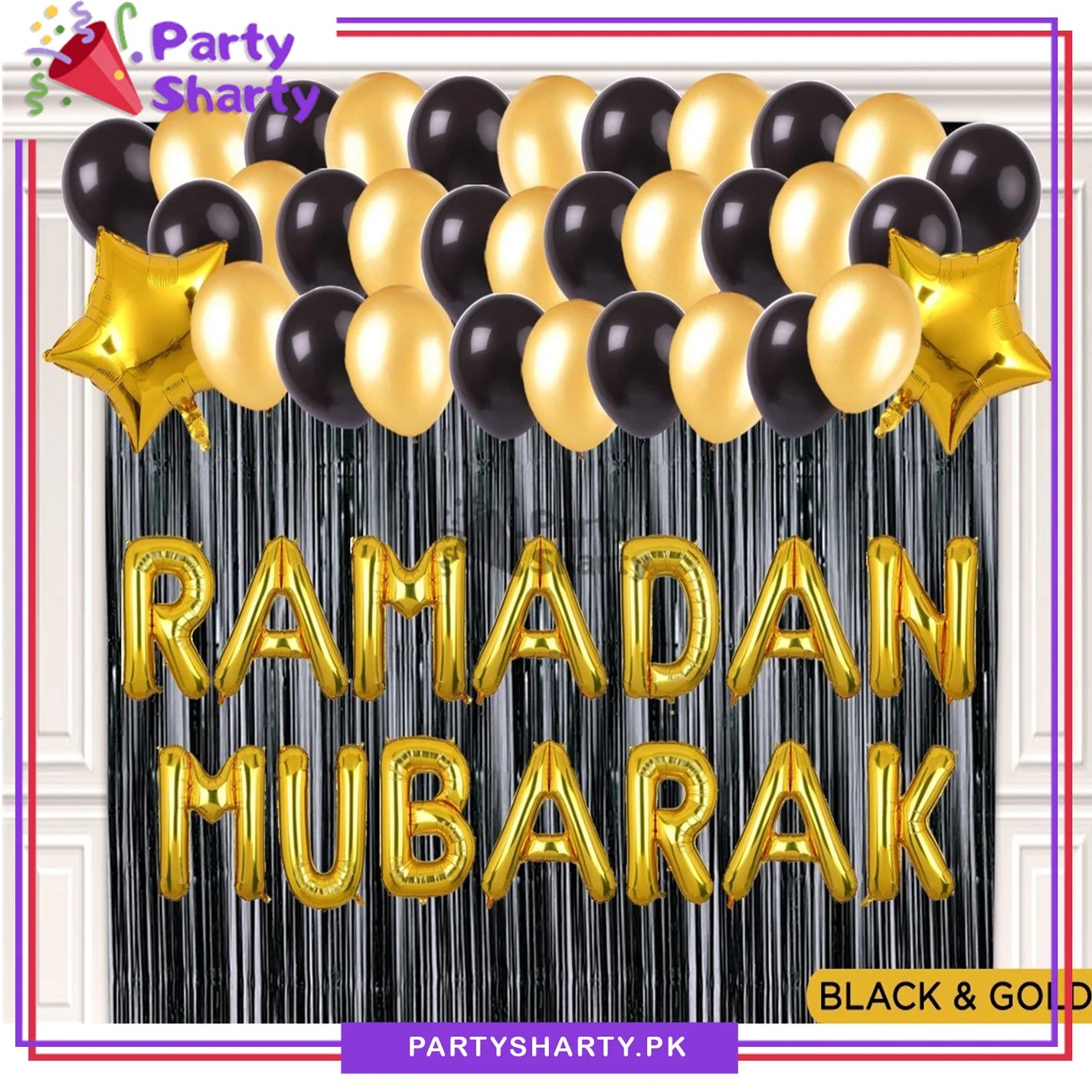 Ramadan Mubarak Golden & Black Balloon Theme Set for Ramadan Iftar Party Decoration and Celebration
