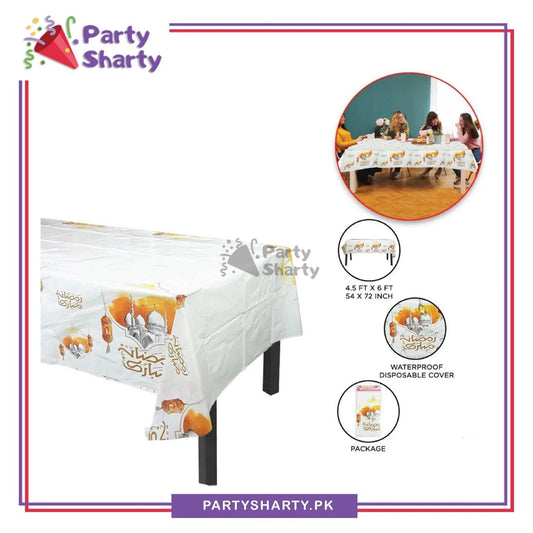 Ramadan Mubarak White & Golden Theme Plastic Table Cover for Ramadan Decoration