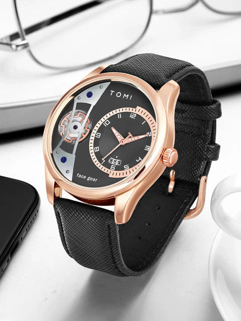 TOMI T-105 Face Gear Dual Strap Luxury Watch– Date Quartz Matching Pair | Findsy.pk