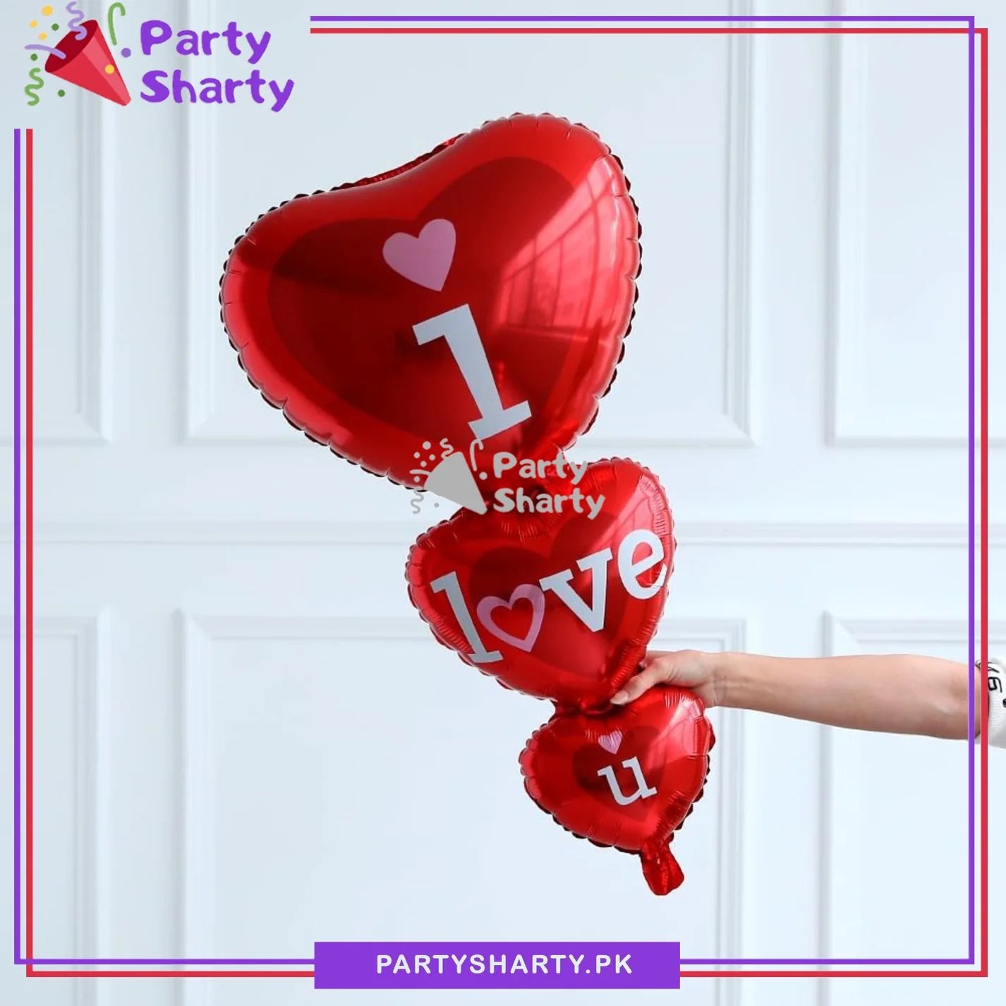 Triplet Hearts Foil with I Love You Printed Foil Balloons For Party Decoration and Celebration