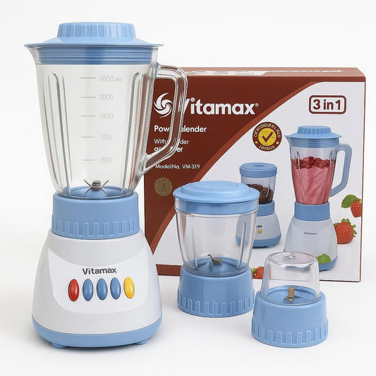Vitamax 3in1 Power Blender with Grinder & Chopper – Good Quality Kitchen Appliance | Findsy.pk
