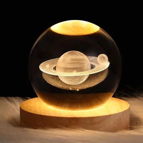 Moon Ball LED Lamp – Glass Material with Wooden Base (Mix Colour) | Findsy.pk