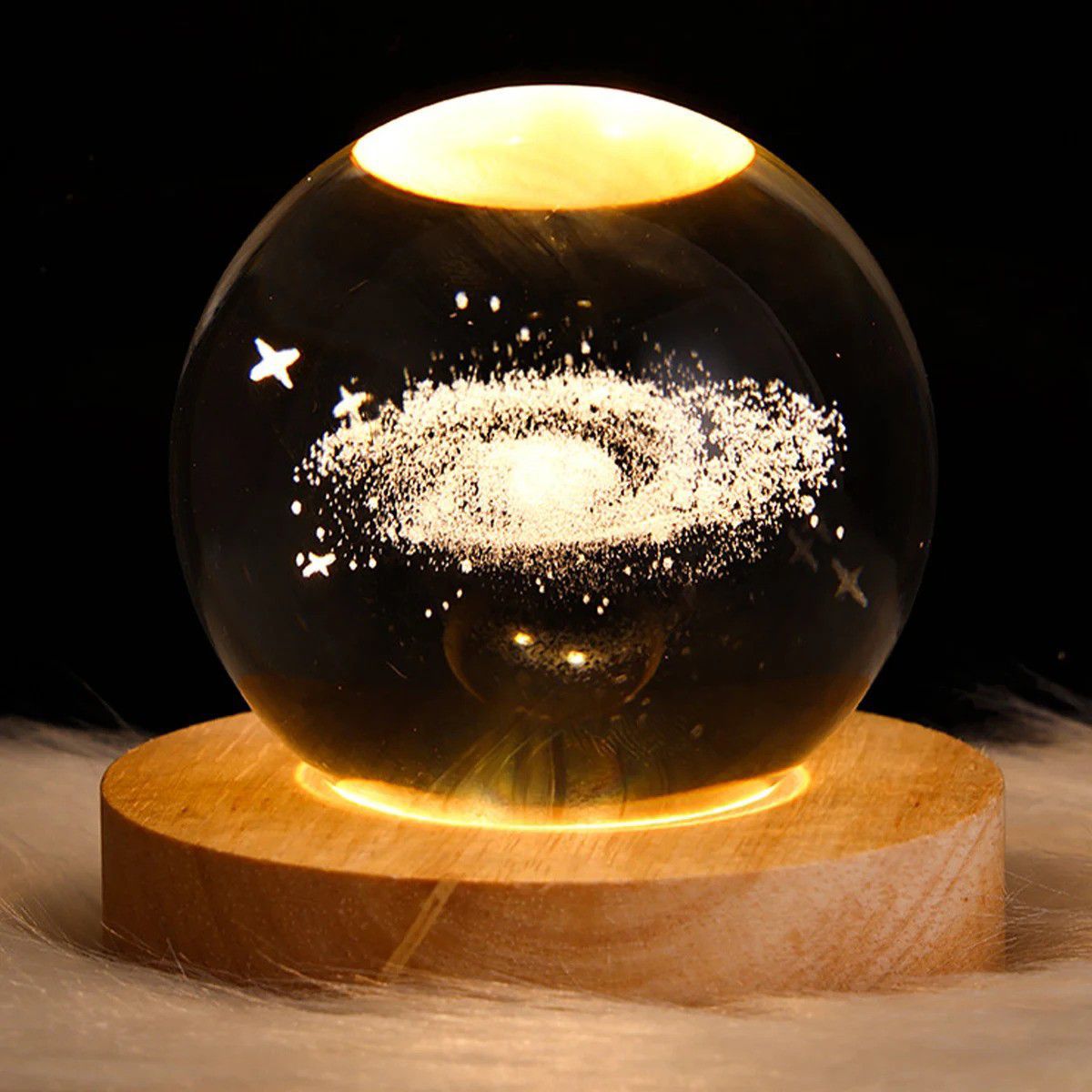 Moon Ball LED Lamp – Glass Material with Wooden Base (Mix Colour) | Findsy.pk