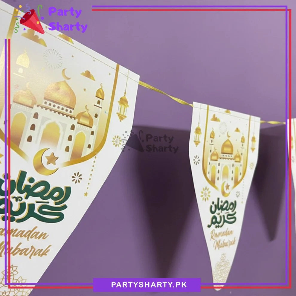 White Ramadan Kareem Party Flags Pack of 10 For Ramadan Decoration