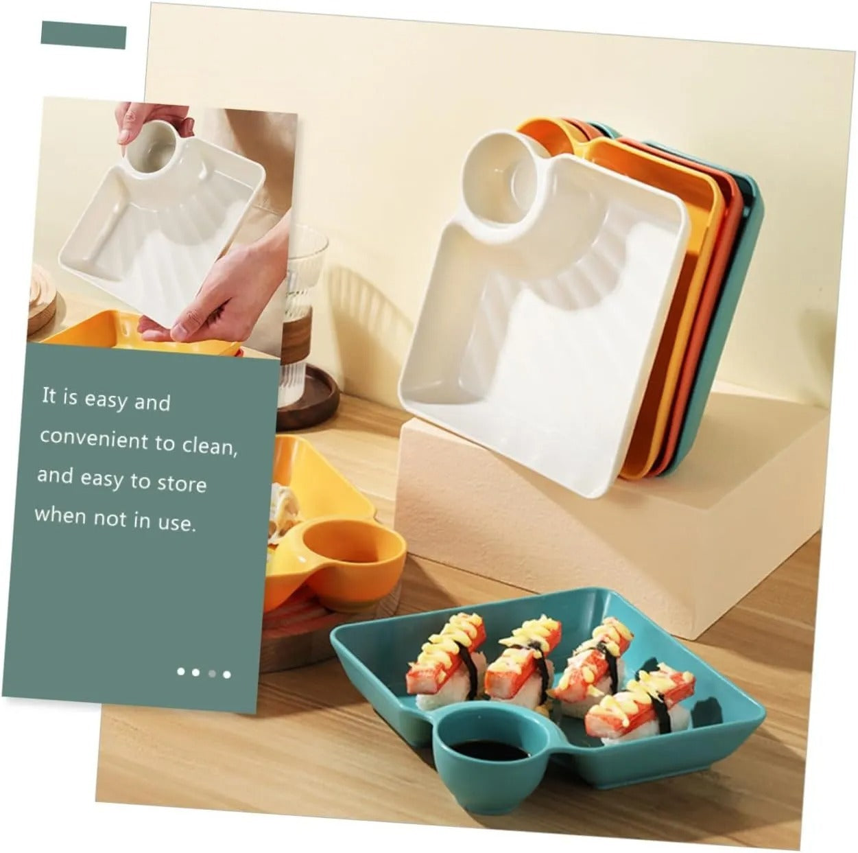 Pack of 4 pcs Snack Plate Plastic Dinner Plates Clear Plastic Tray Condiment Containers Food Serving Dishes Dry Fruit Plate Japanese Plate Dip Plastic Plates Restaurant Salad Plates Ring