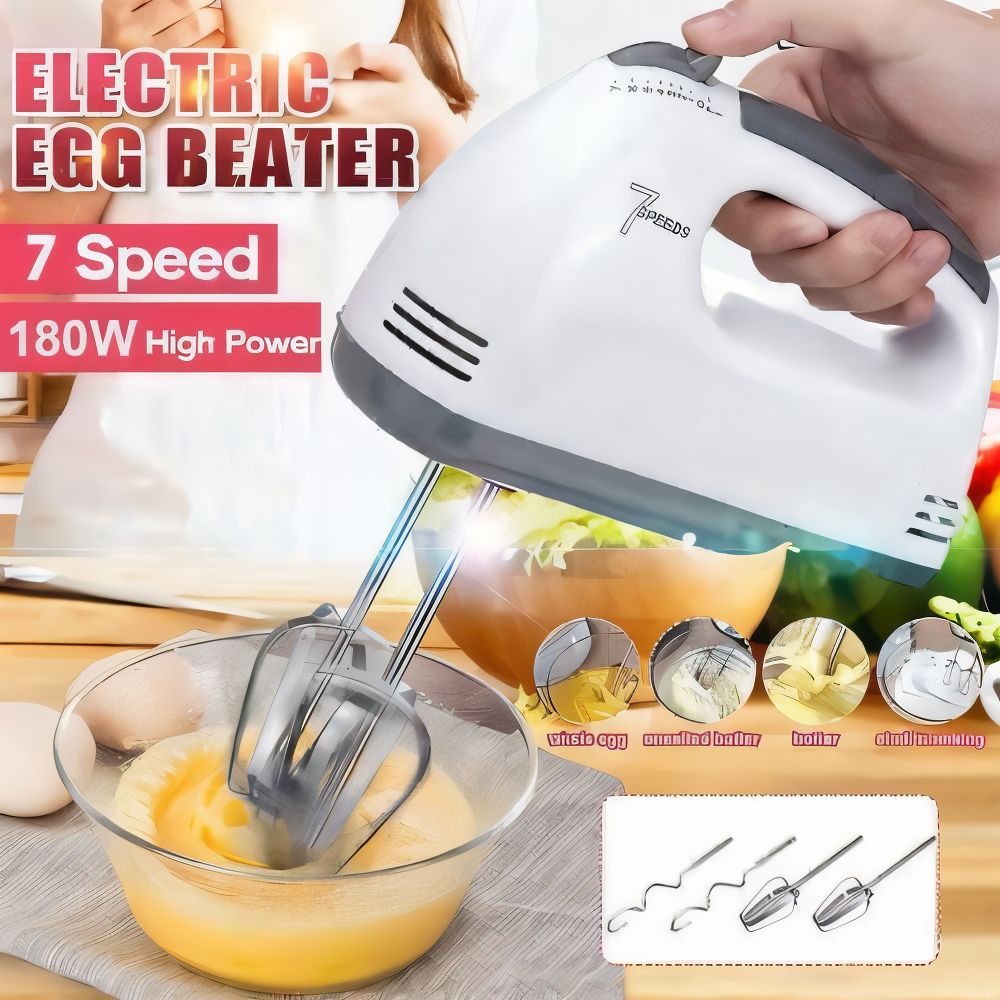 Electric Scarlett Hand Mixer with 7 Speed Egg Beater and Chrome Beater + Dough Hook