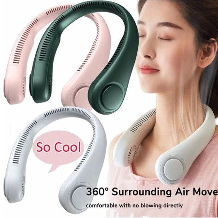 Portable Rechargeable Bladeless Neck Fan – 3 Speed Adjustable Cooling Fan | Findsy.pk