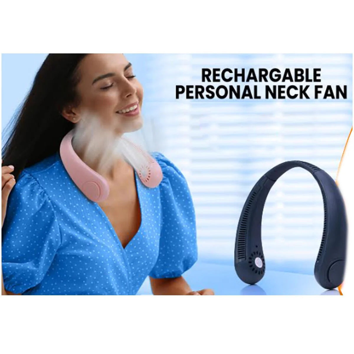 Portable Rechargeable Bladeless Neck Fan – 3 Speed Adjustable Cooling Fan | Findsy.pk