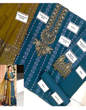 Heavy Embroidered Zinc Blue Chiffon Dress for Party & Formal Wear