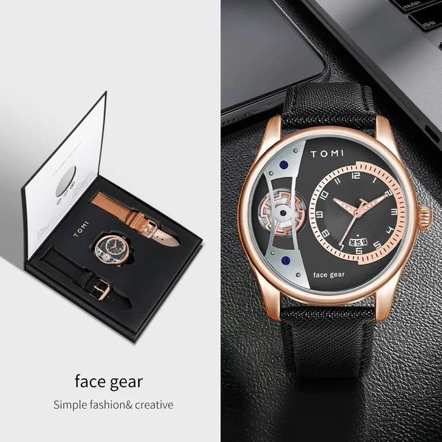 TOMI T-105 Face Gear Dual Strap Luxury Watch– Date Quartz Matching Pair | Findsy.pk