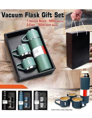 3 Cup Double-Layer Stainless Steel Vacuum Flask Set – 500ml | Findsy.pk