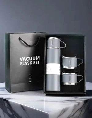 3 Cup Double-Layer Stainless Steel Vacuum Flask Set – 500ml | Findsy.pk
