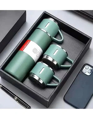 3 Cup Double-Layer Stainless Steel Vacuum Flask Set – 500ml | Findsy.pk