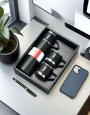 3 Cup Double-Layer Stainless Steel Vacuum Flask Set – 500ml | Findsy.pk