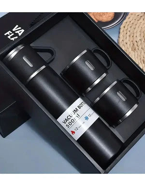 3 Cup Double-Layer Stainless Steel Vacuum Flask Set – 500ml | Findsy.pk