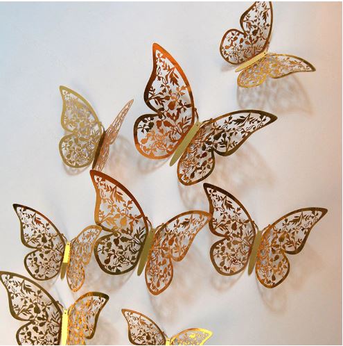 Pack Of 12 3D Butterfly Stickable On Wall – Golden