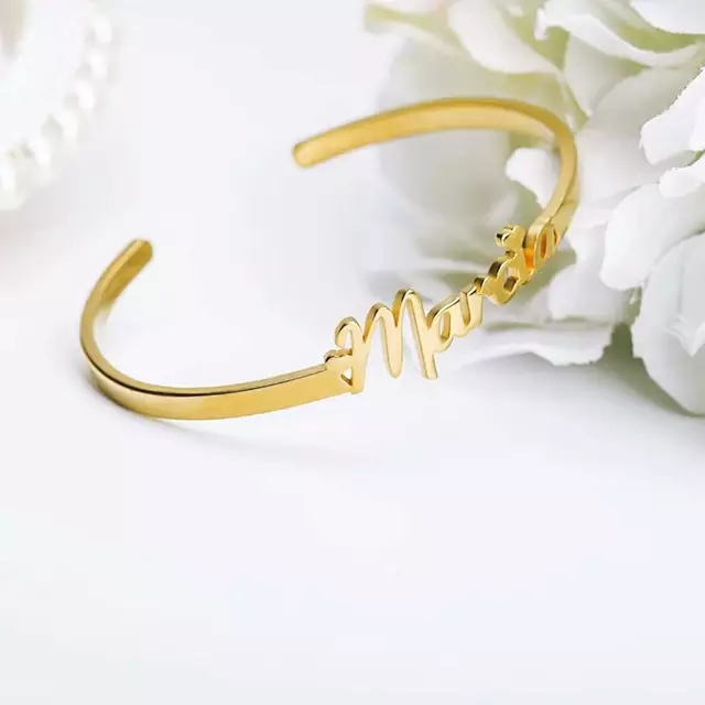 Personalized Name Bangle Golden Sliver Plated Stainless Steel Bracelets