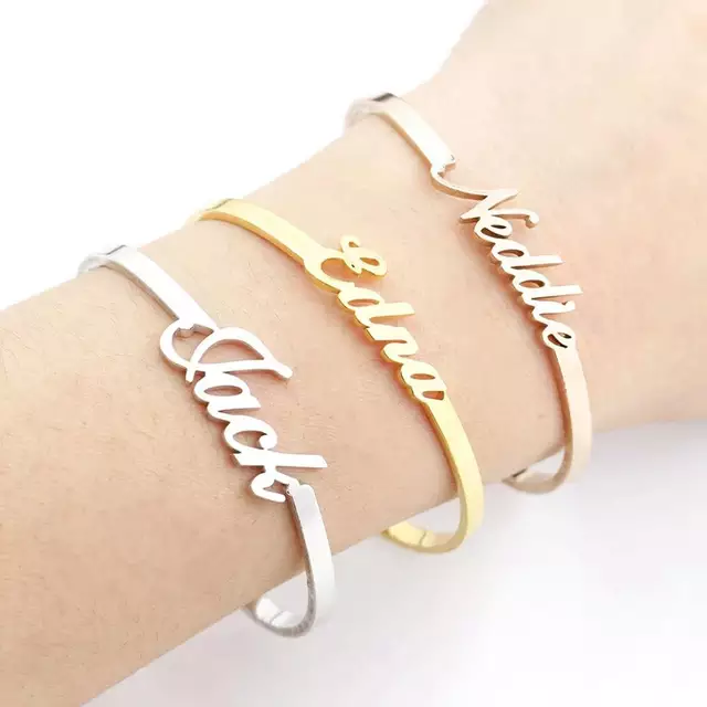 Personalized Name Bangle Golden Sliver Plated Stainless Steel Bracelets