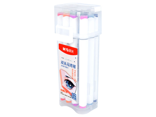 Oil based marker set M&G double tip 12pcs in plastic box