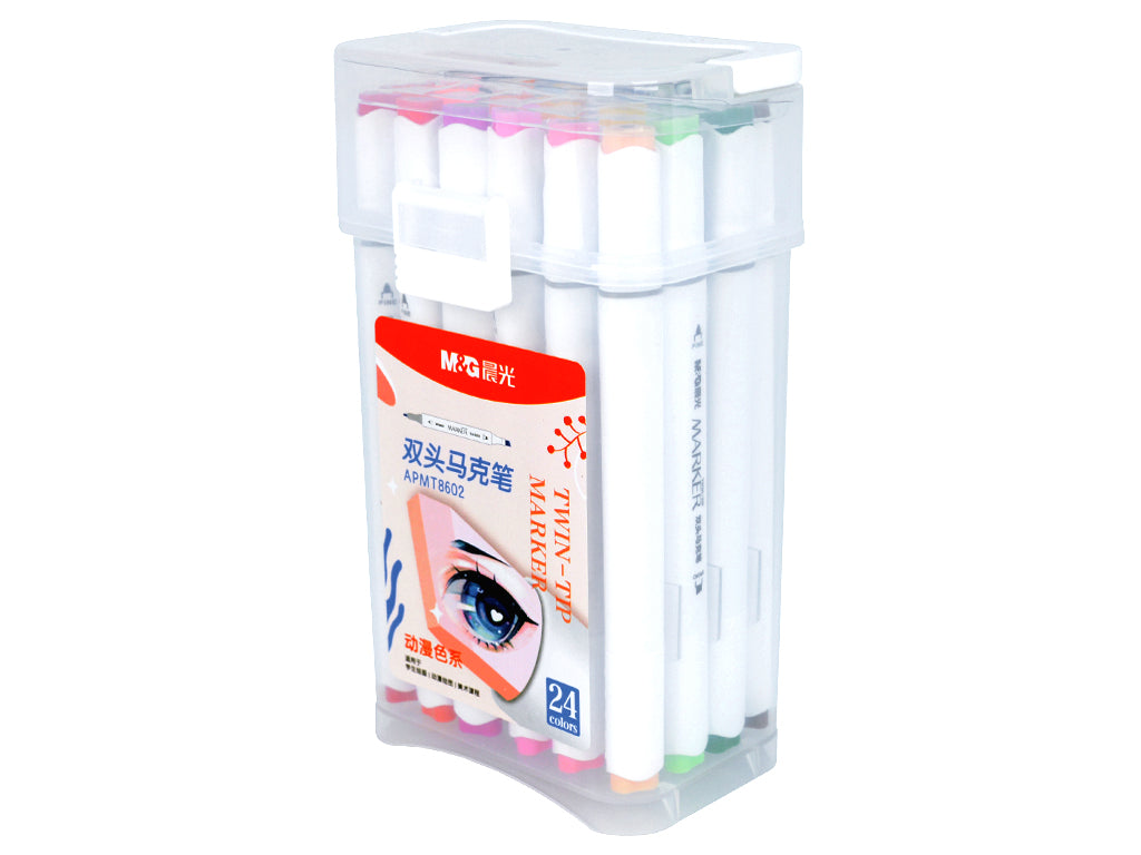 Oil based marker set M&G double tip 12pcs in plastic box