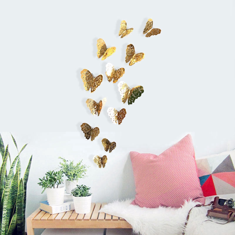 Pack Of 12 3D Butterfly Stickable On Wall – Golden