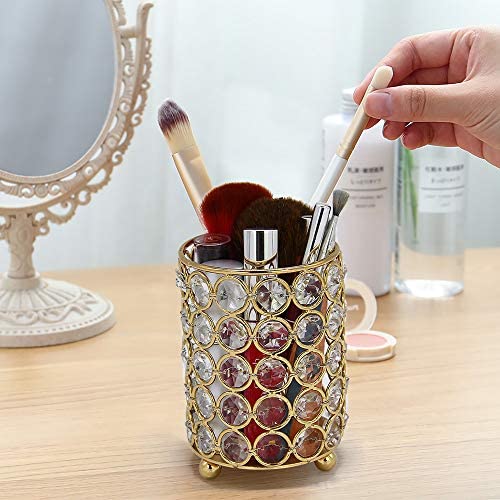 Crystal Makeup Brush Holder Organizer - Golden