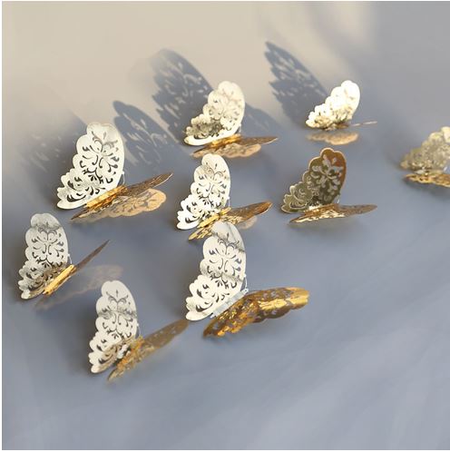 Pack Of 12 3D Butterfly Stickable On Wall – Golden