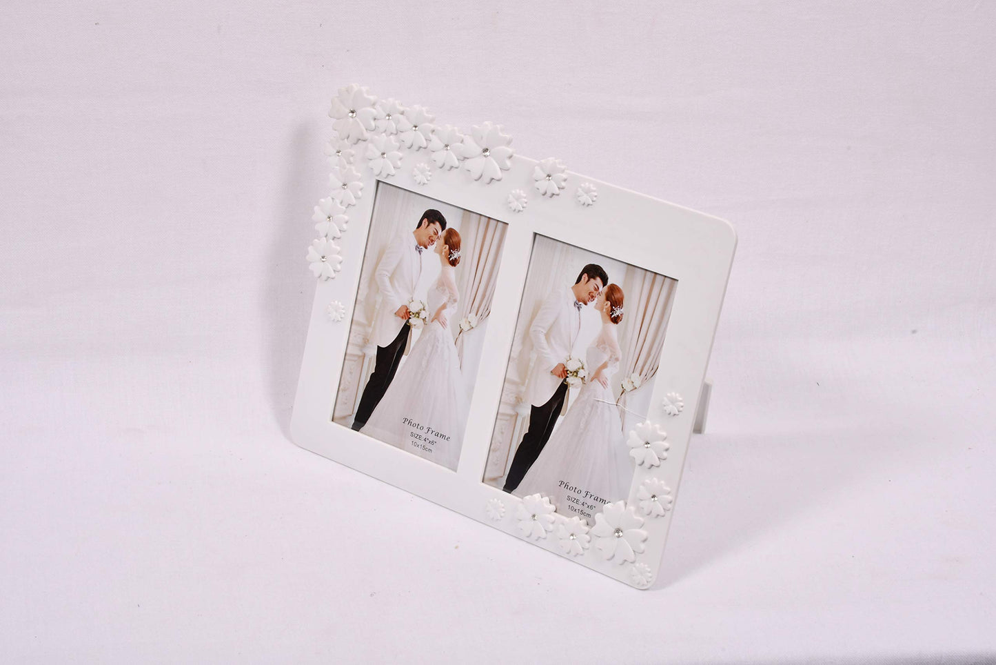 Reccon White with Flower Design Plastic Table Photo Frame (4 x 6 inches Double Photos)