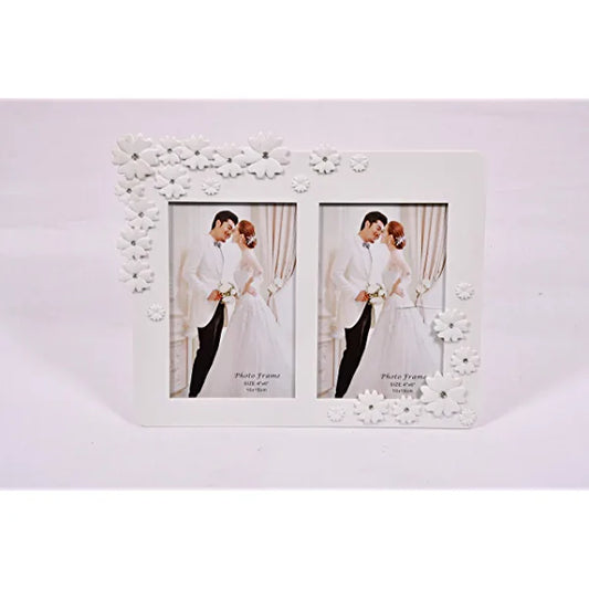 Reccon White with Flower Design Plastic Table Photo Frame (4 x 6 inches Double Photos)