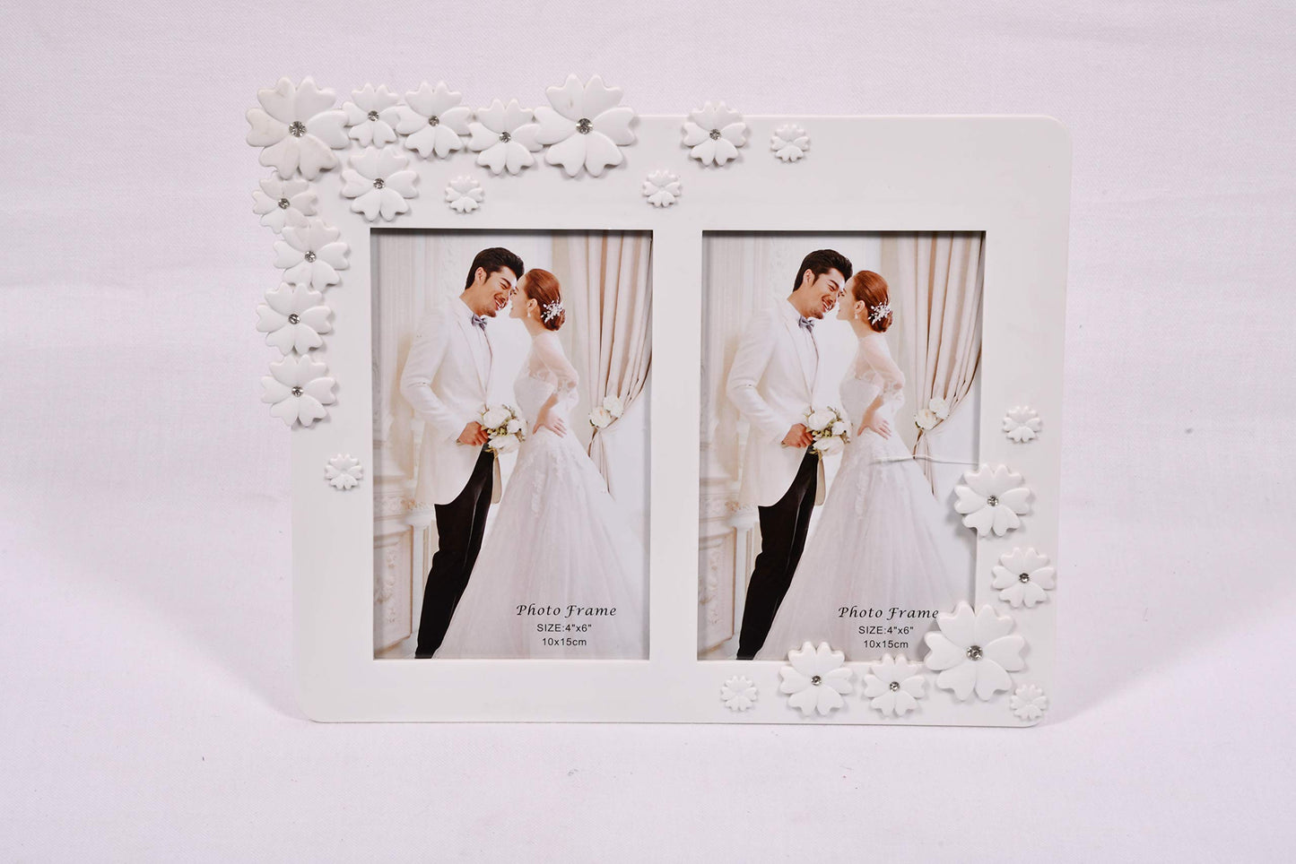 Reccon White with Flower Design Plastic Table Photo Frame (4 x 6 inches Double Photos)