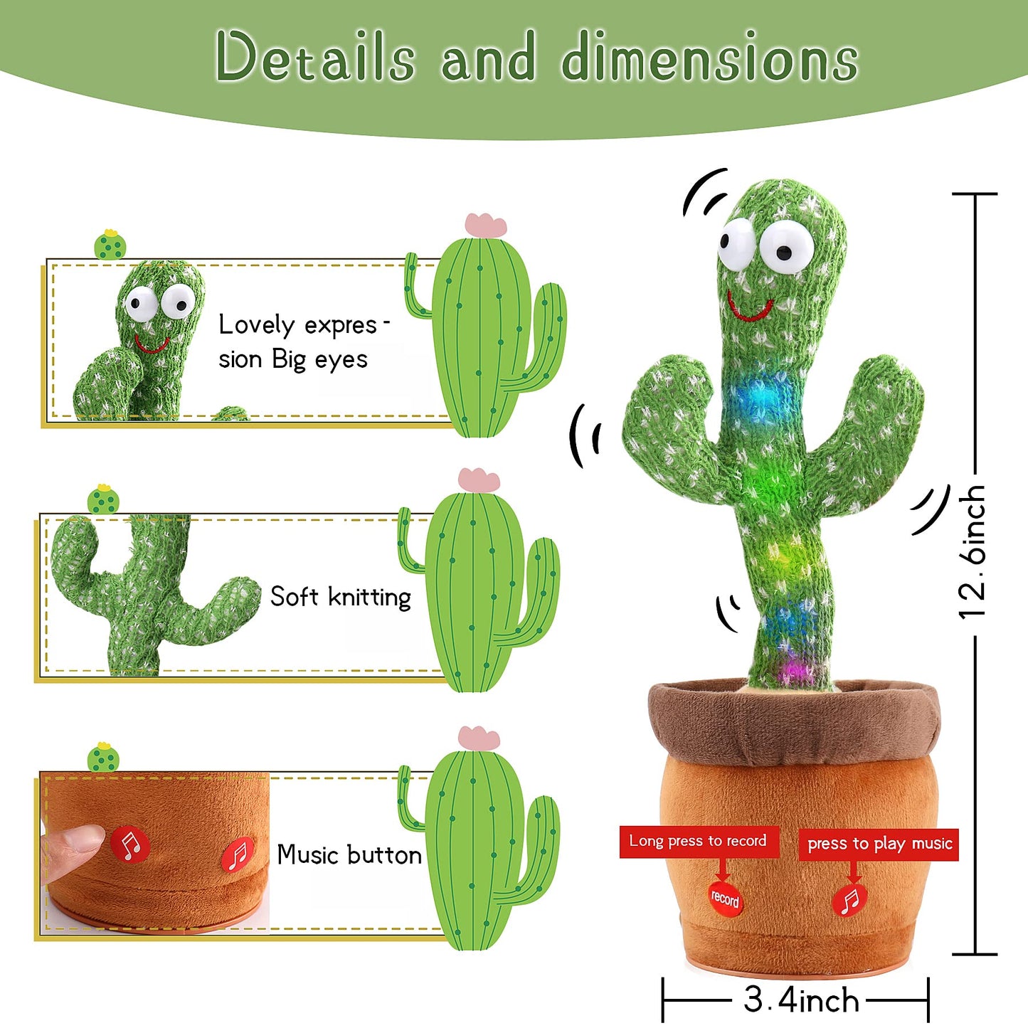 Dancing & Talking Cactus Toy For Babies And Kids