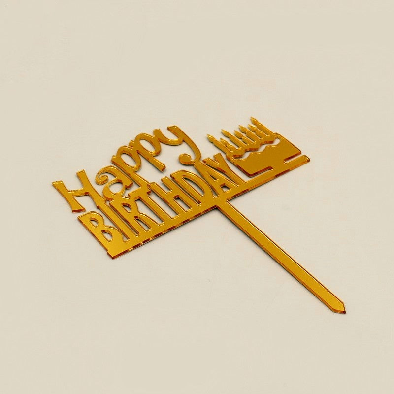 Cake Topper Acrylic Happy Birthday golden