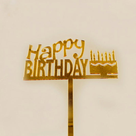 Cake Topper Acrylic Happy Birthday golden