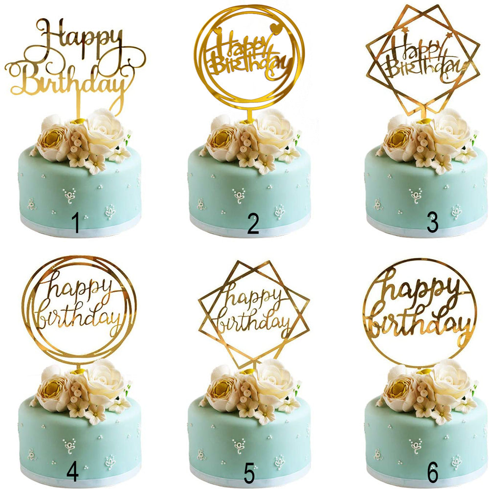 Happy Birthday Cake Topper Golden