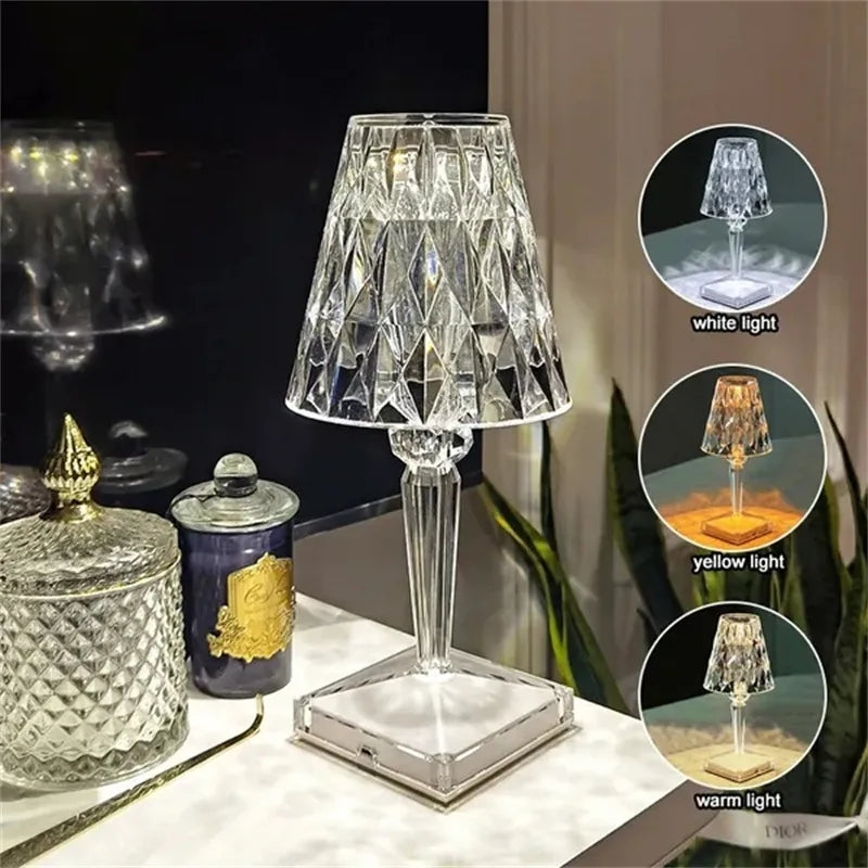 Diamond Acrylic Table Lamp - Rechargeable