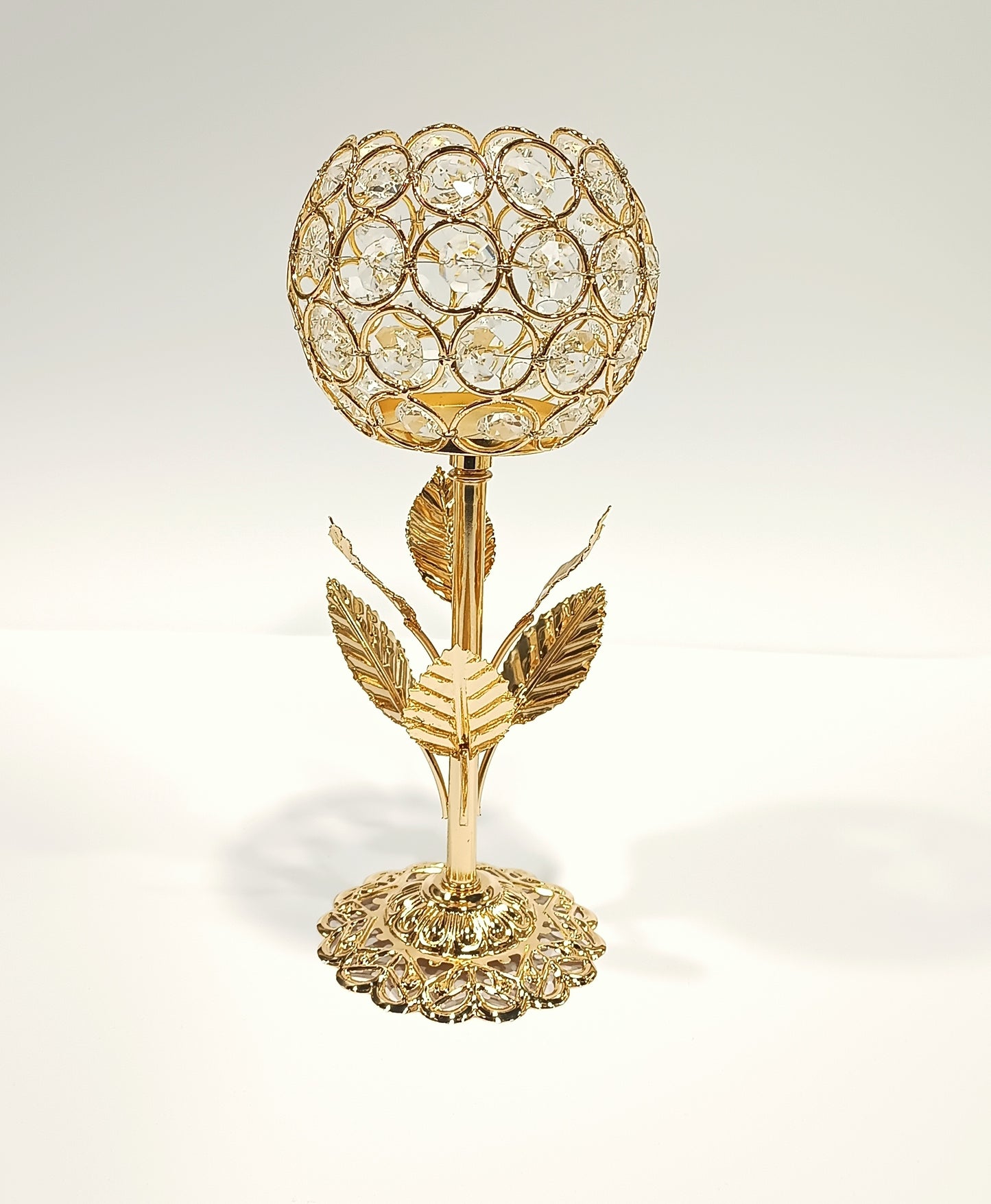 Gold Plated Crystal Candle Holder 