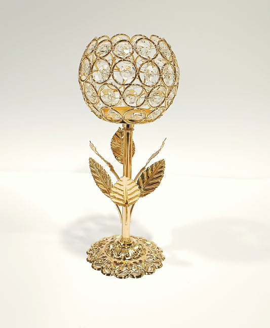 Gold Plated Crystal Candle Holder 