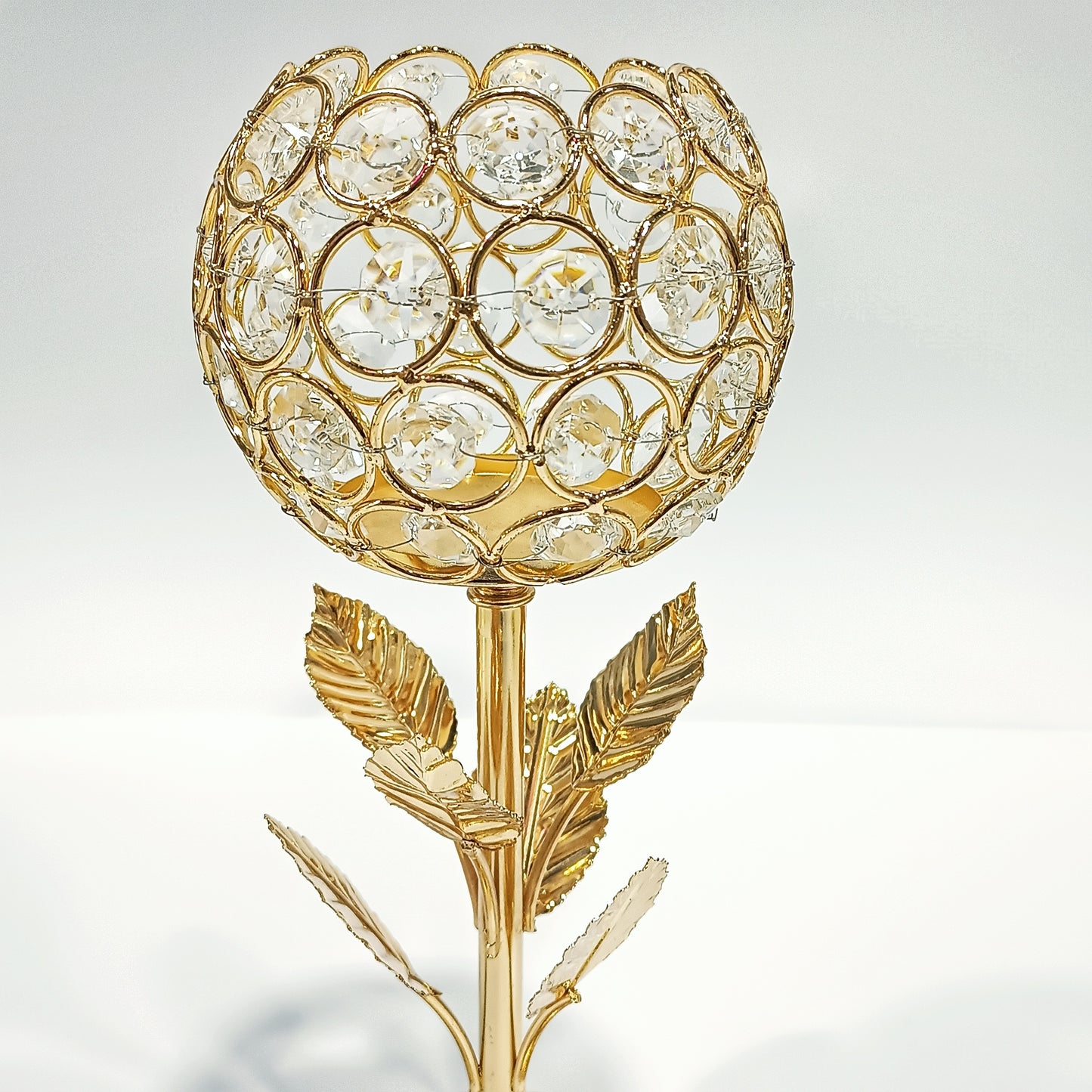 Gold Plated Crystal Candle Holder 