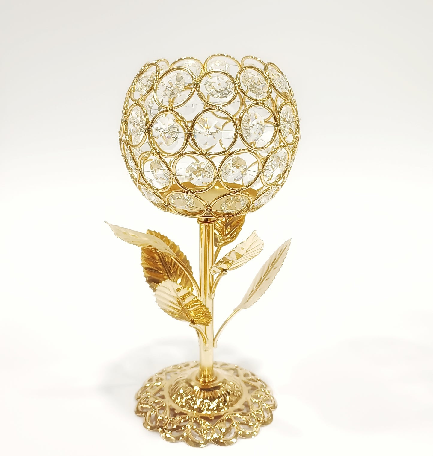 Gold Plated Crystal Candle Holder 