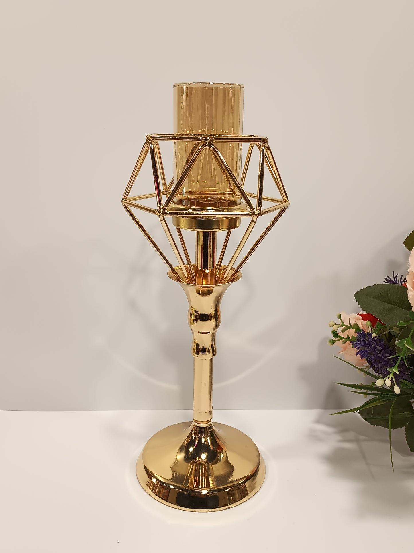 Gold Candle Holder Pillar Candlestick Stand