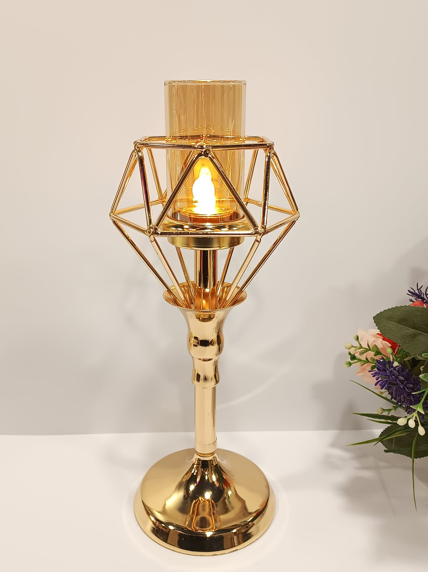 Gold Candle Holder Pillar Candlestick Stand