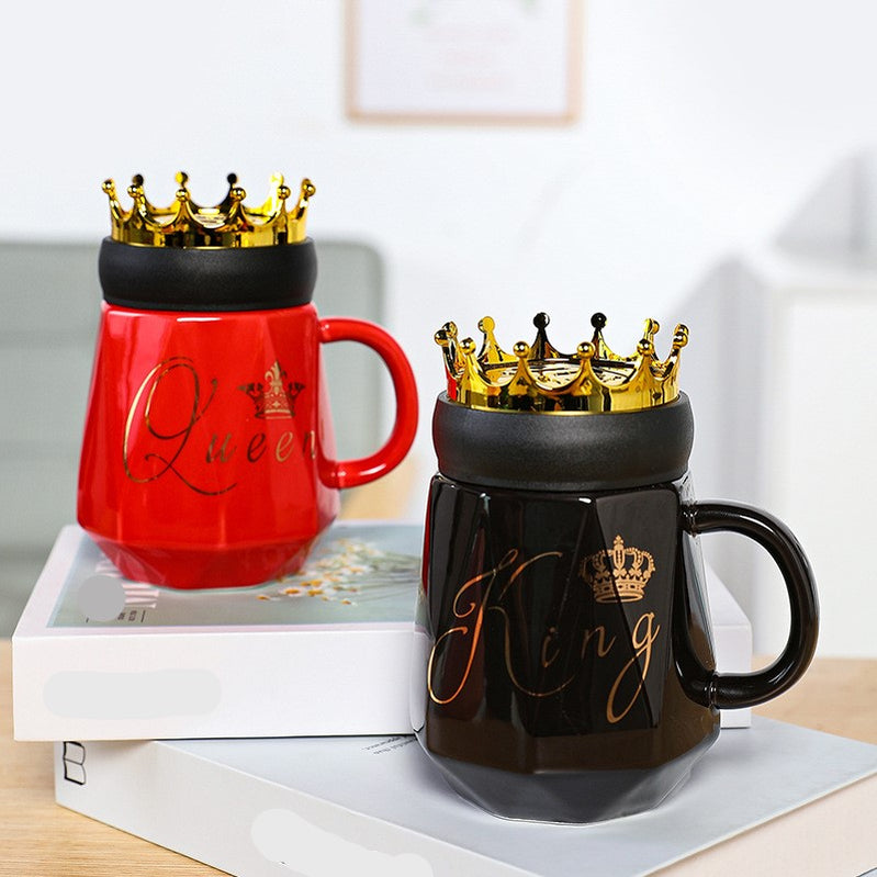 King And Queen Couple Mug with Crown Lid