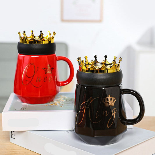King And Queen Couple Mug with Crown Lid