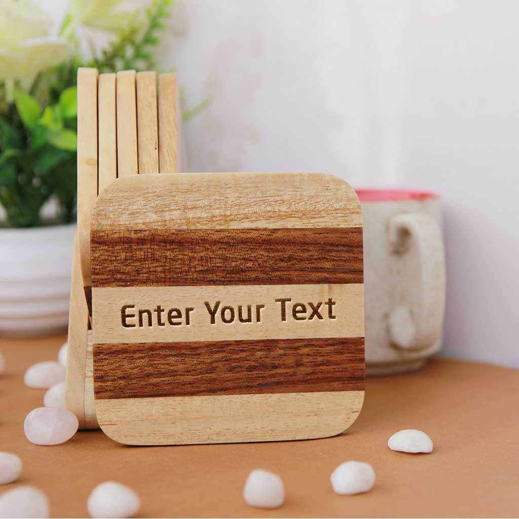 Customized Wooden Coaster Set With Holder