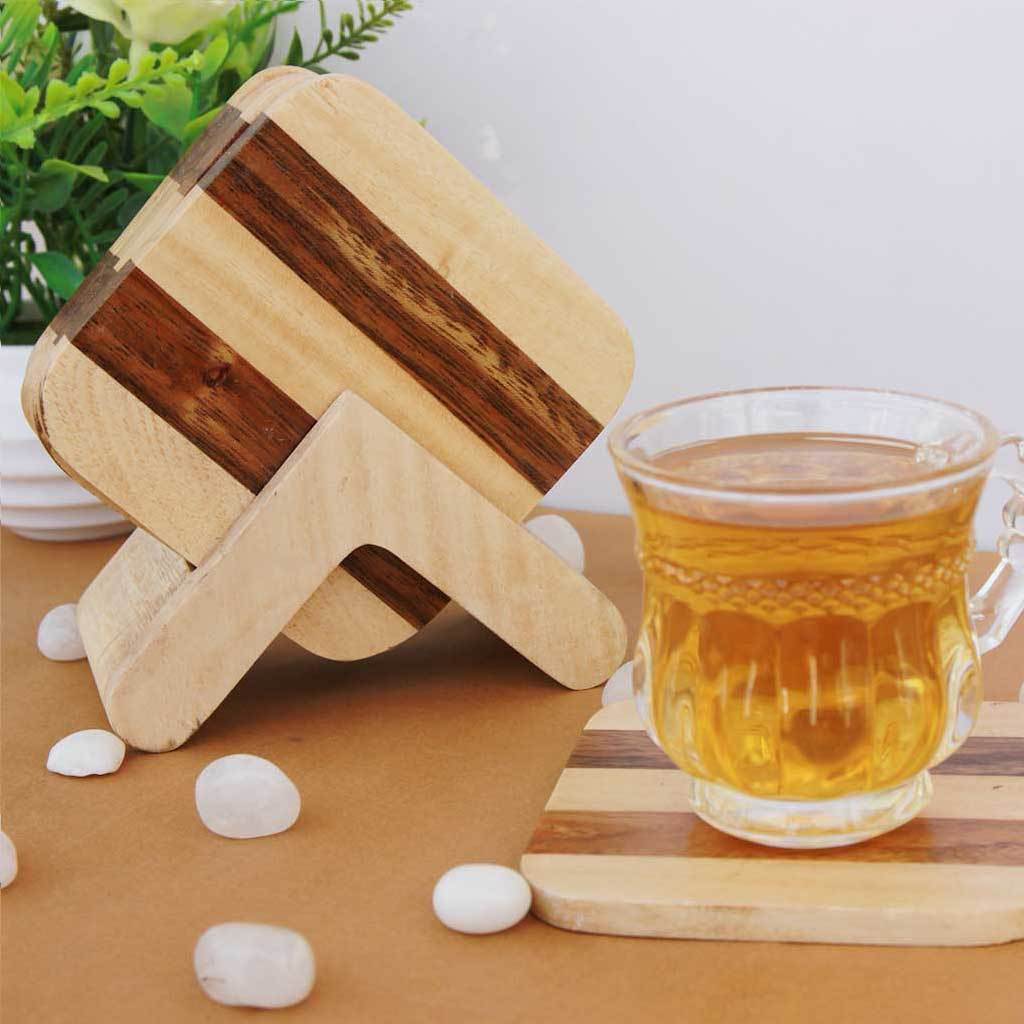 Customized Wooden Coaster Set With Holder