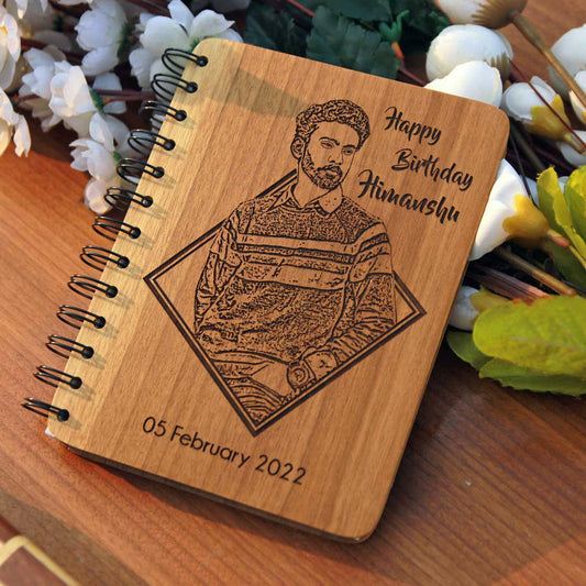 Happy Birthday personalized Diary With photo - Wooden Notebook