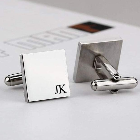 Personalised Square Engraved Initial Cufflinks - Silver