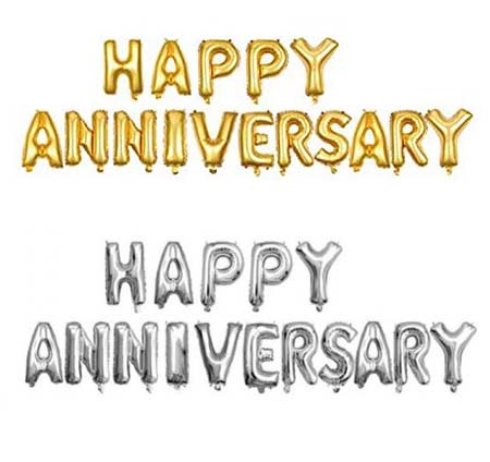 Happy Anniversary Foil Balloons Set - Gold/Silver